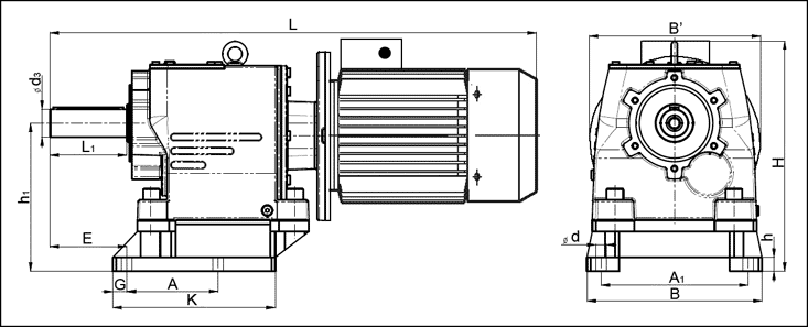 Габаритные и присоединительные размеры мотор-редукторов 4MC2S