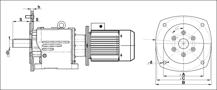 Габаритные и присоединительные размеры мотор-редукторов 4MC2S