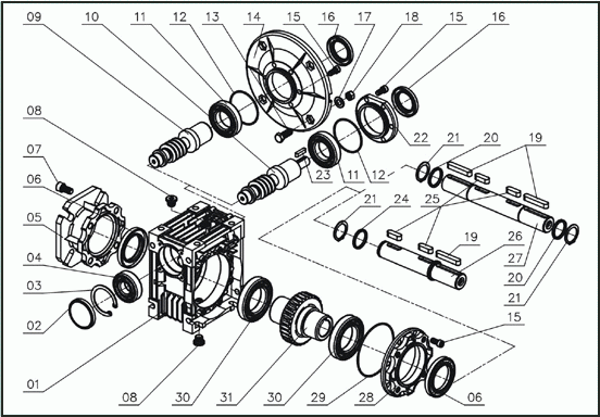 Одноступенчатый мотор-редуктор NMRV - схема