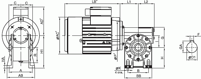 Габаритные и присоединительные размеры мотор-редукторов RT / MRT